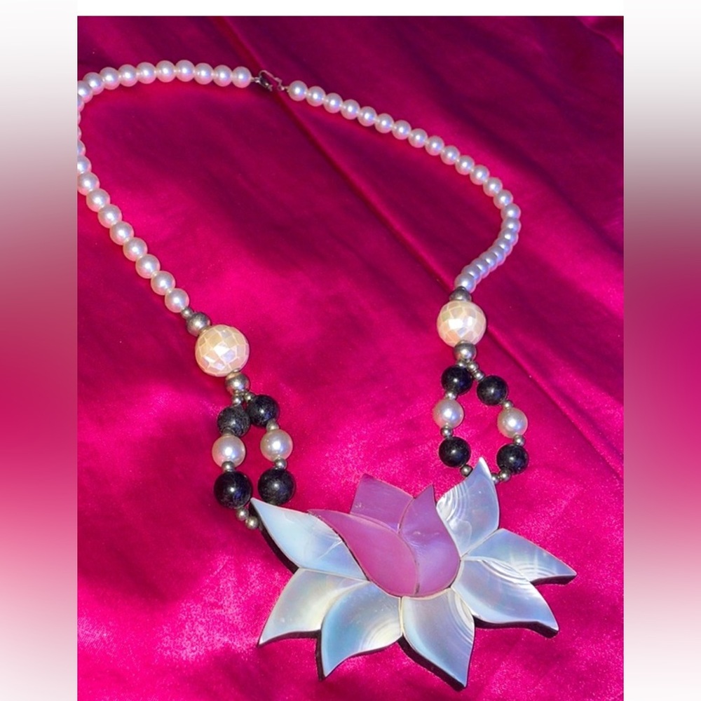 Mother of Pearl Lotus Pink Faux Pearl Necklace